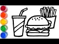 Let's learn to glitter Burger meal drawing and coloring for kids | TOBiART