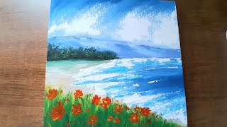 Pintura de uma linda paisagem de beira mar !/#beach #painting acrilic 🏝🏖🌊