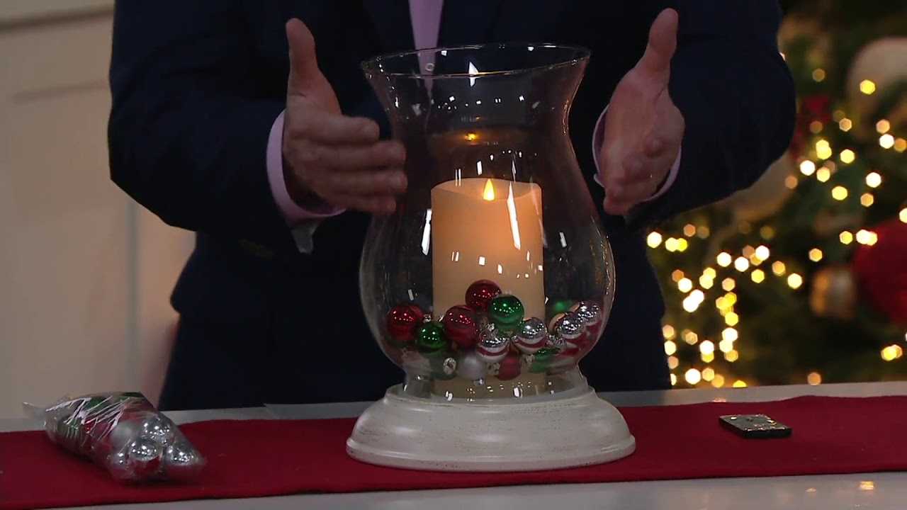 Luminara Hurricane with Flameless Candle and Two Seasonal Fills on QVC