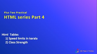 HTML Tables -  Plus Two Practical - HTML series Part 4
