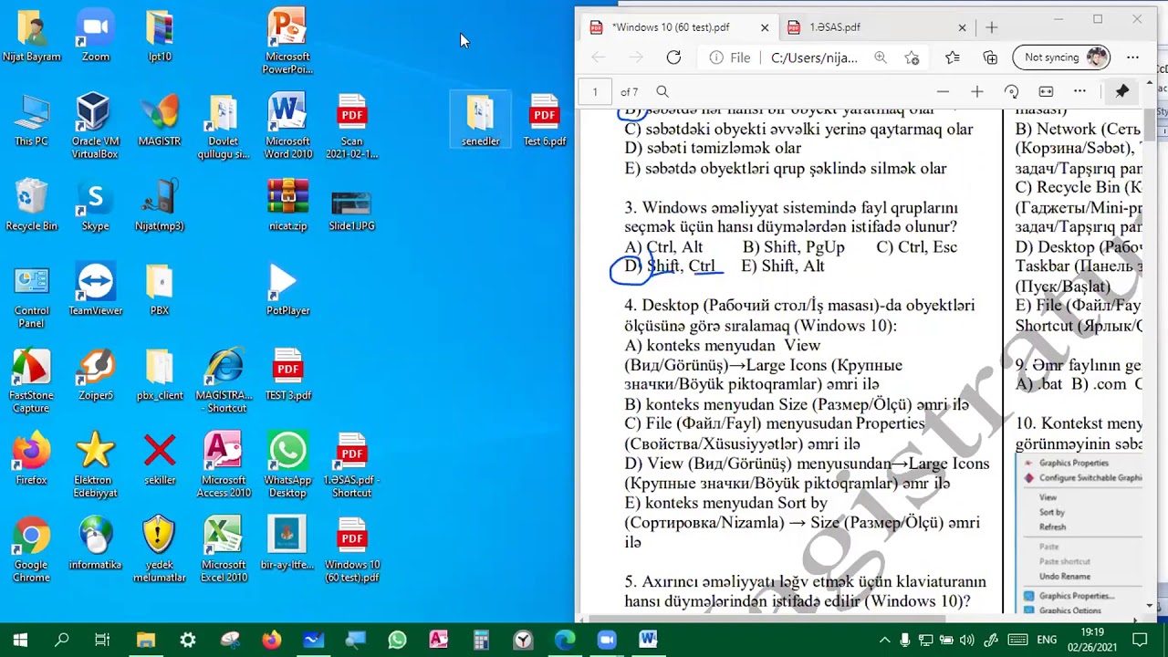 Windows 10 əməliyyat sisteminə aid 60 test nümunəsinin izahı