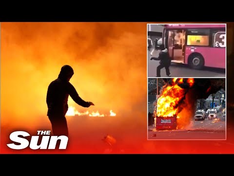 Rioters hijack & firebomb bus - Northern Ireland authorities condemn Belfast violence