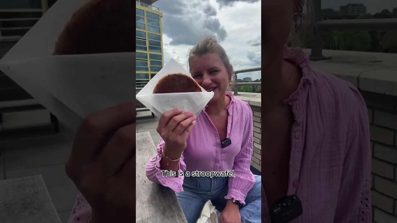 Trying a typical Dutch stroopwafel! 😍