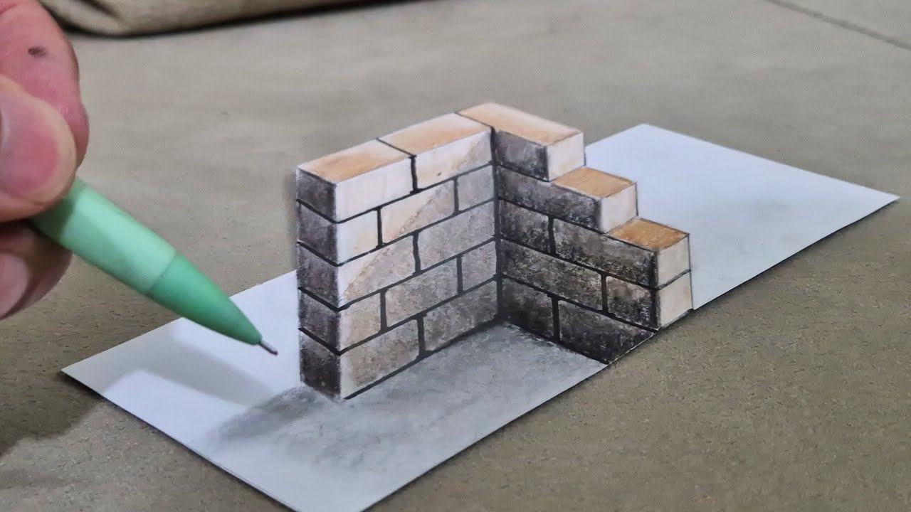 3d drawing wall  on paper for beginners how to draw 3d