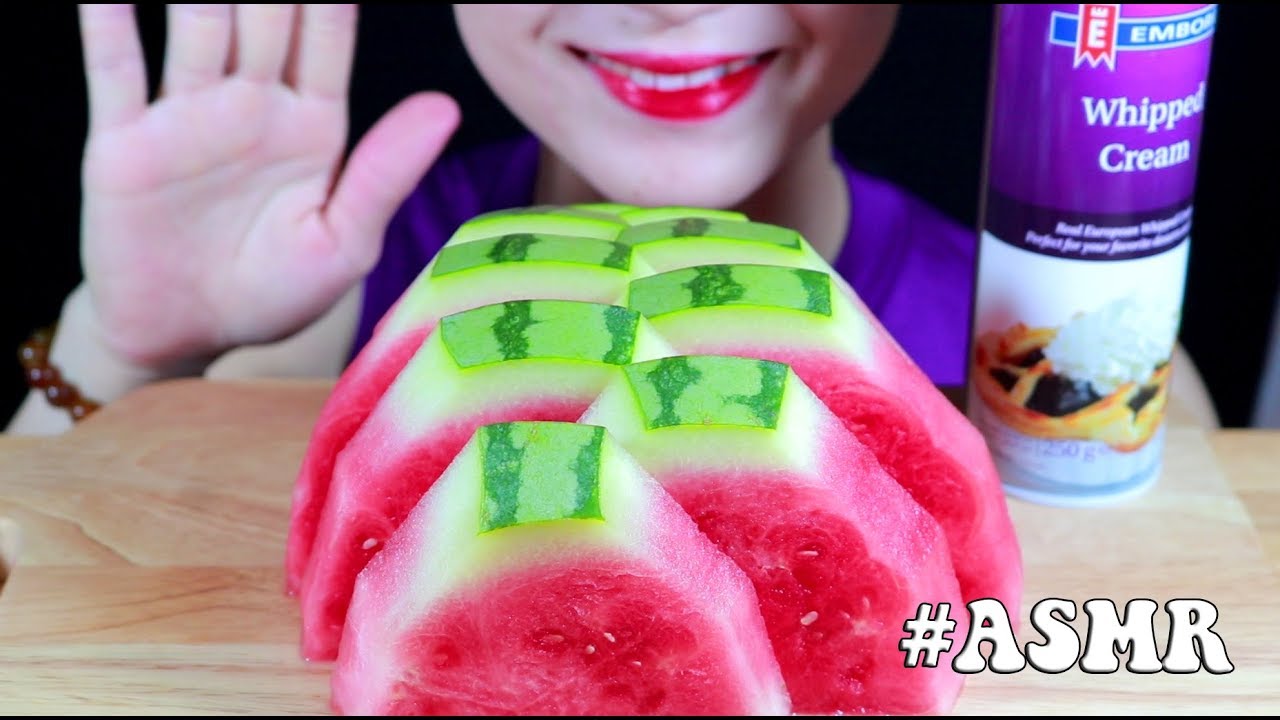 ASMR Watermelon&Whipped Cream 신선한 크림 수박 Eating Sounds | Miss Pham ASMR