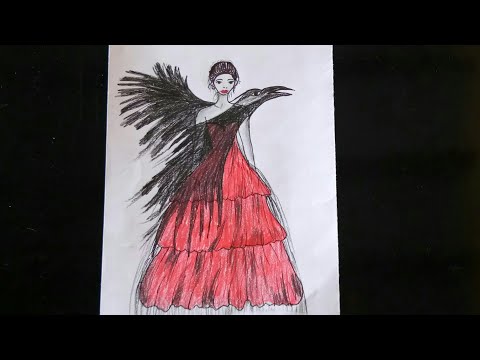 black dress with birds
