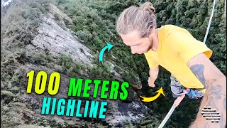 Man Walks Calmly over a 100 Meters High Highline