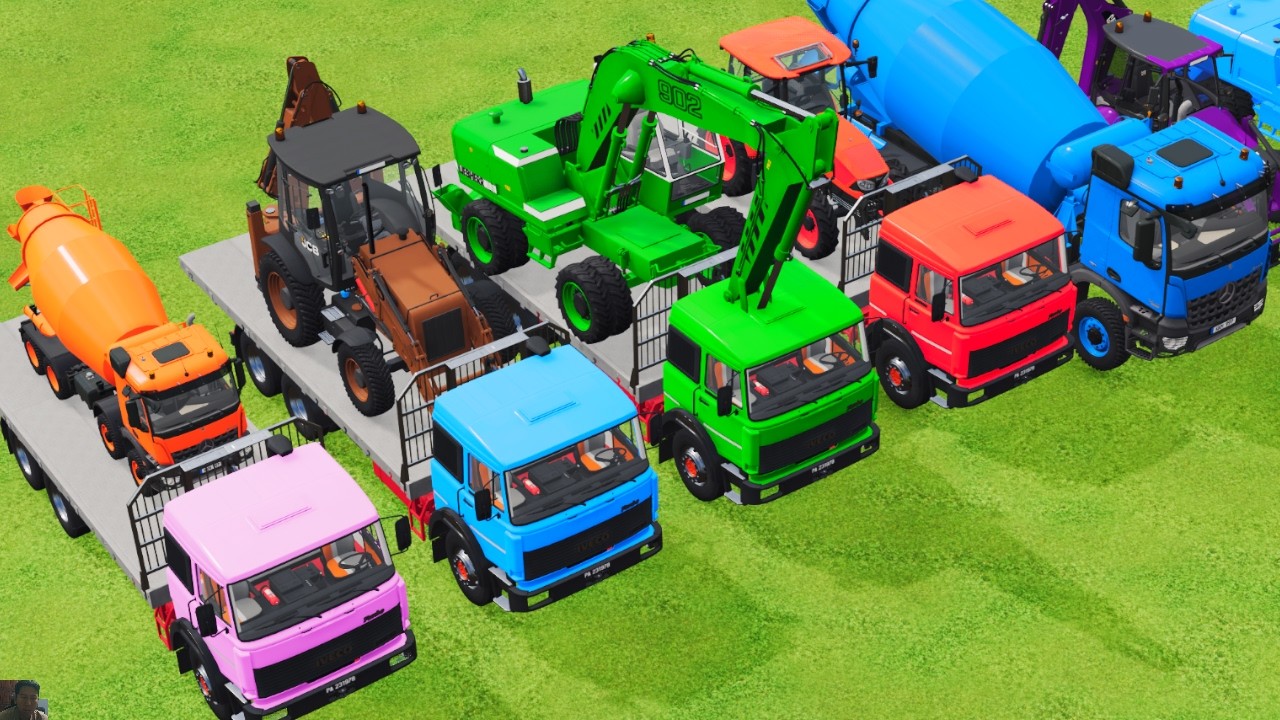 TRANSPORTING EXCAVATOR MIXER TRUCK TRACTORs Backhoe loaders with truck in Game FARMING SIMULATOR 22