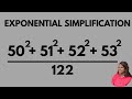 Exponential Simplification| Solve (50² + 51² + 52² + 53²) ÷ 122  | Nice Algebra Problem