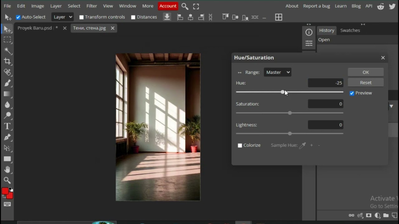 cara mengatur hue, saturasi, dan lighting di Photoshop 