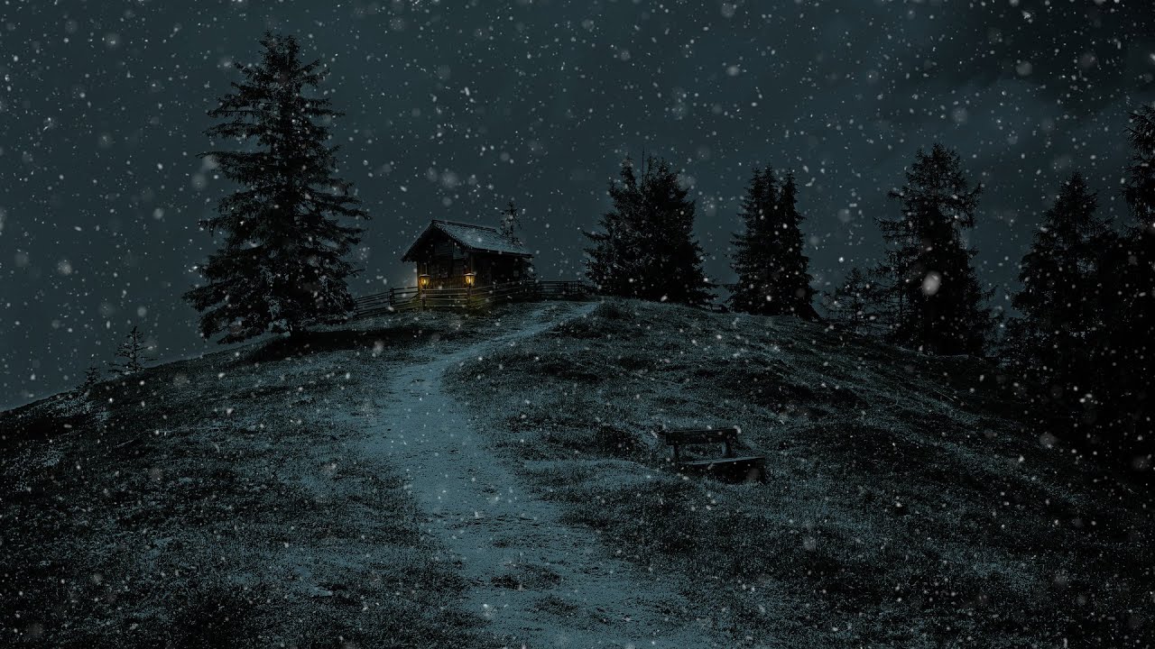 Cozy Winter Cabin at Night - Peaceful Medieval Music, Howling Wind & Blizzard Ambience