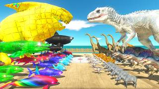 Rainbow Sea Monsters vs Dinosaurs | Indominus rex vs King Shark - Animal Revolt Battle Simulator