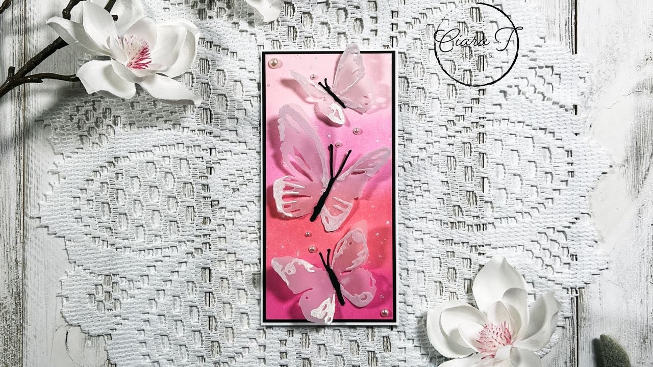 Distress Oxide ink Blended Vellum Butterfly Mini Slimline Card Tutorial ...