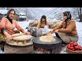 Cooking On A Snowy Day In The Village Traditional Lunch Saj Bread Clay Oven Cake