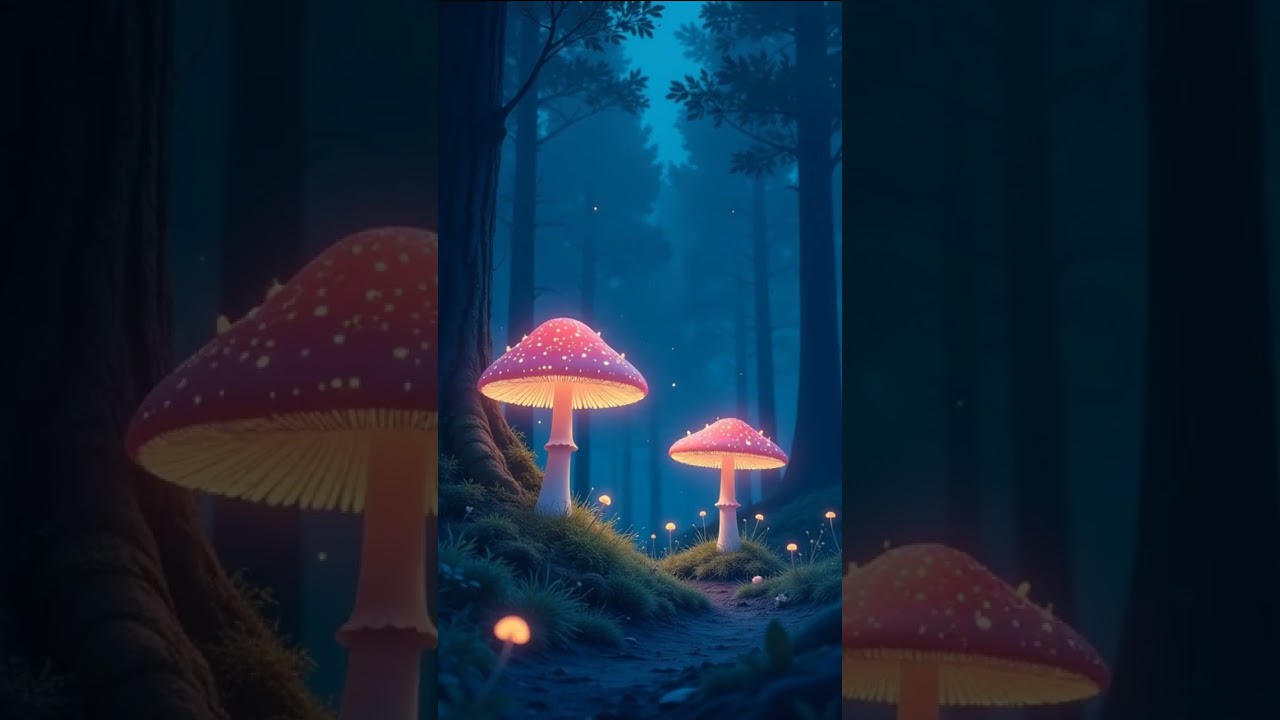 Drift away under a glowing canopy of bioluminescent mushrooms. Let this calm your mind