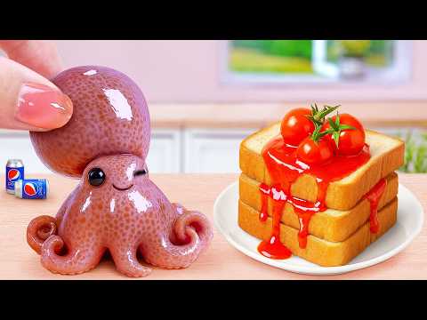 Best Of Seafood 💗 How To Make Octopus Burger with Tomato Pasta Recipe 💗Tina Mini Cooking