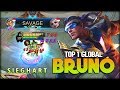 SAVAGE!! Unstoppable Ball, 92.3% Win Rate! S I E G H A R T Top 1 Global Bruno - Mobile Legends