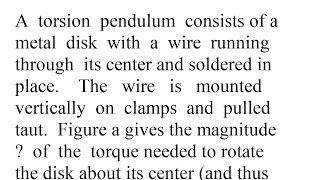 A torsion pendulum consists of a metal disk with a wire running through its center and soldered i...