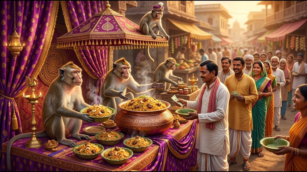 Have You Ever Been to This Place! Indian Monkeys Opening a Royal Biryani Market for Villagers (4K)