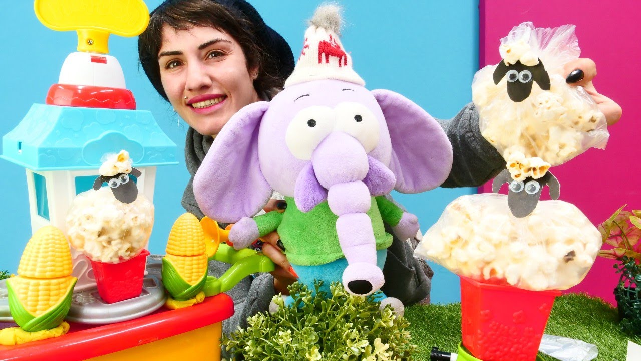 Eğitici video. Yemek yapma oyunu. Fil Necati ile kuzulu popcorn paketleri! Kral Şakir