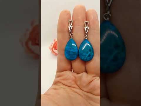 Ефектні сережки з підвісками "крапельки" натуральний камінь агат мереживний, видео 1