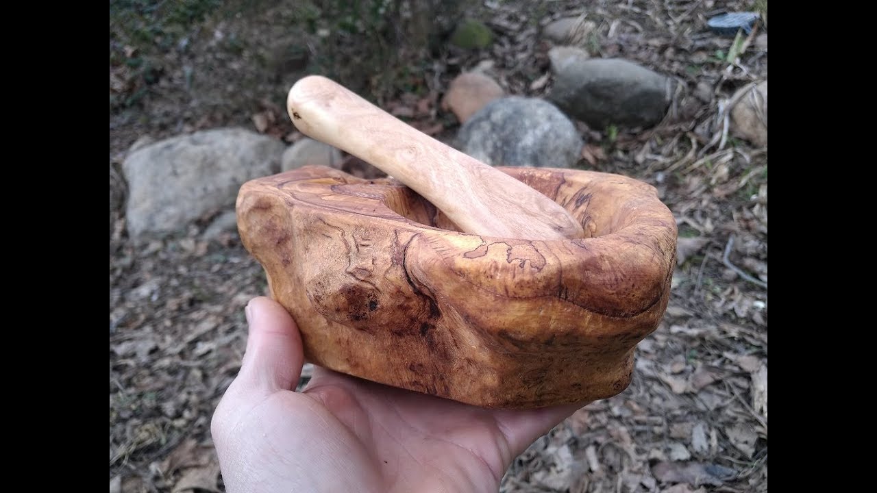 Mortier Et Pilon En Bois Naturel Avec Bol à Épices Et Herbes - M02