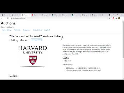 CS50's Web Programming with Python and JavaScript Project 2: Commerce