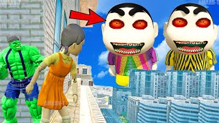 Franklin and Shinchan & Pinchan play HIDE AND KILL with Squid Game Doll In GTA 5