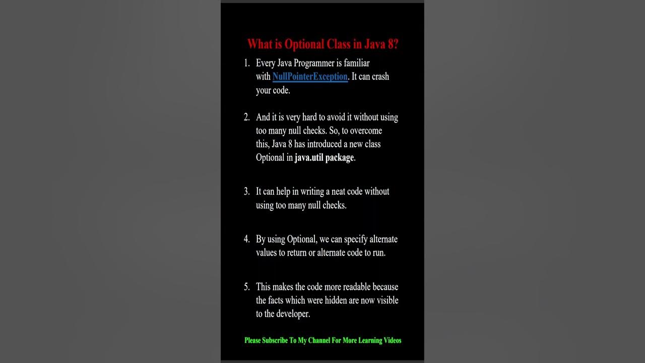 What is optional class in java 8 youtube