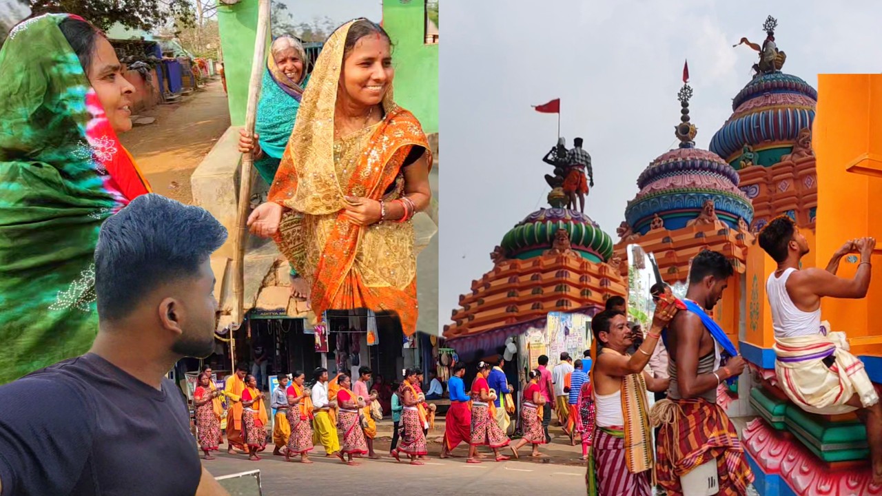 Mami aur chachi bana rahi hain prasad 🍚| Gaon me kirtan aur naam🙏 |mandir pe jhanda lagane gaye 🚩