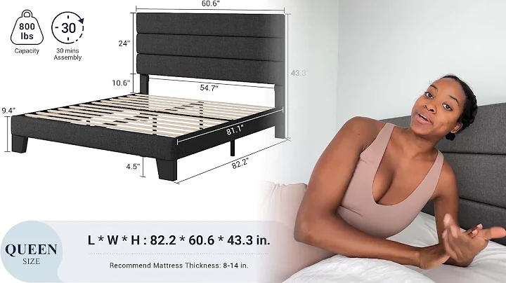 Allewie Queen Size Platform Bed Frame with Fabric Upholstered Headboard and Wooden Slats Support