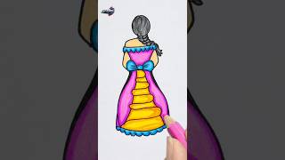 Beautiful Dress Drawing 👗 ✨ Easy Girl Back Pose Sketch | Coloring Tutorial 🎨 #drawing #dress #shorts