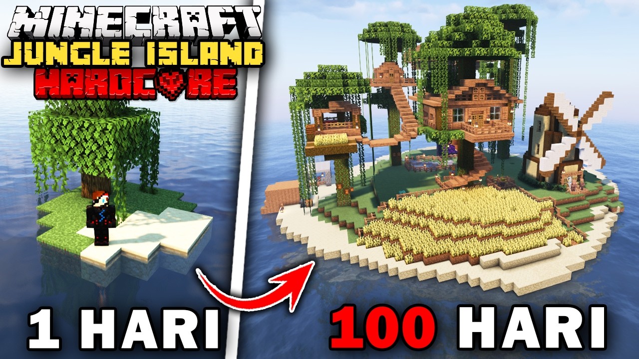100 Hari Minecraft PULAU JUNGLE Hardcore