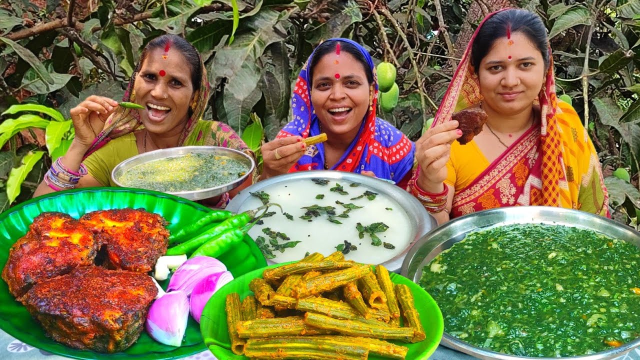 Dahi Pakhala || Macha Besara Bhaja@Villageeatingodia