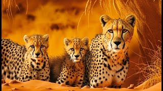 Cheetah mother and cubs on a kill in the Kalahari