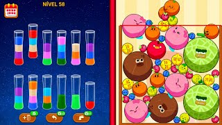 Sort Em All Puzzle 🧪 VS Fruit Clash 🍊🍌🍉🍋 watermelon game Satisfying Gameplay