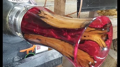 Red Resin and Wood - Swamp Stick Vase