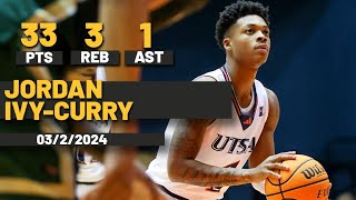 Jordan Ivy Curry Texas San Antonio Roadrunners 33 PTS 3 REB 1 AST vs SMU Mustangs