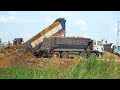 Awesome Heavy Dumper Truck Soils Unload Jobs Operating Pushing Bulldozer Komatsu