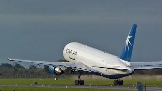Short Takeoff - Star Air 767 OY-SRG quick lift-off at Dublin Airport