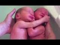 Rub a dub dub, newborns cuddle in a tub!