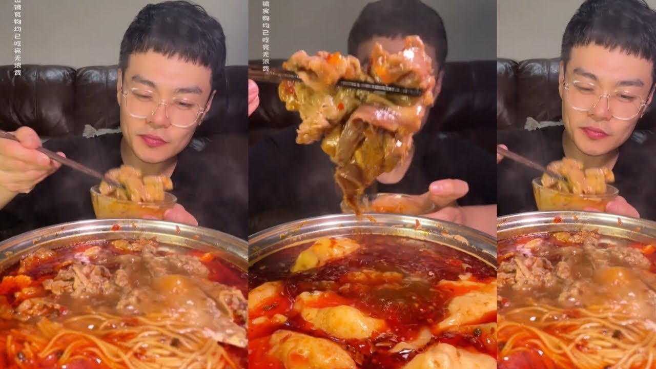 ASMR SPICY BEEF HOT POT 🥘 Slurping Noodles & Juicy Meat Bites (Satisfying Sounds)