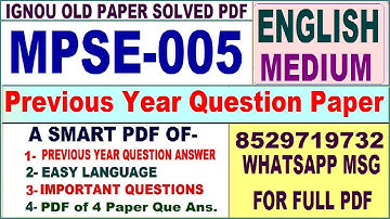 MPSE 005 Previous Year Question Paper Solved in English || mpse 005 important questions with answers