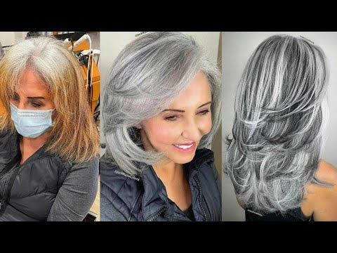 LINDO CABELO GRISALHO PARA +40-50-70 ANOS - CABELO BRANCO MECHAS - MODA MODA