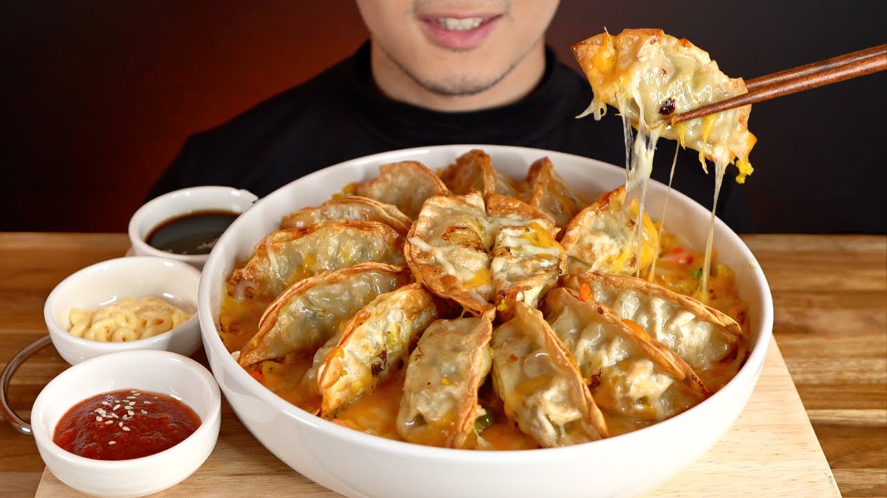 asmr [ fried dumplings and yellow rice with veggies ] #dumplings #asmr ...