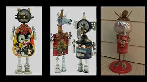 Tin Robots Crafts Ideas - Best Found Objects Robots - Recycled Craft Ideas