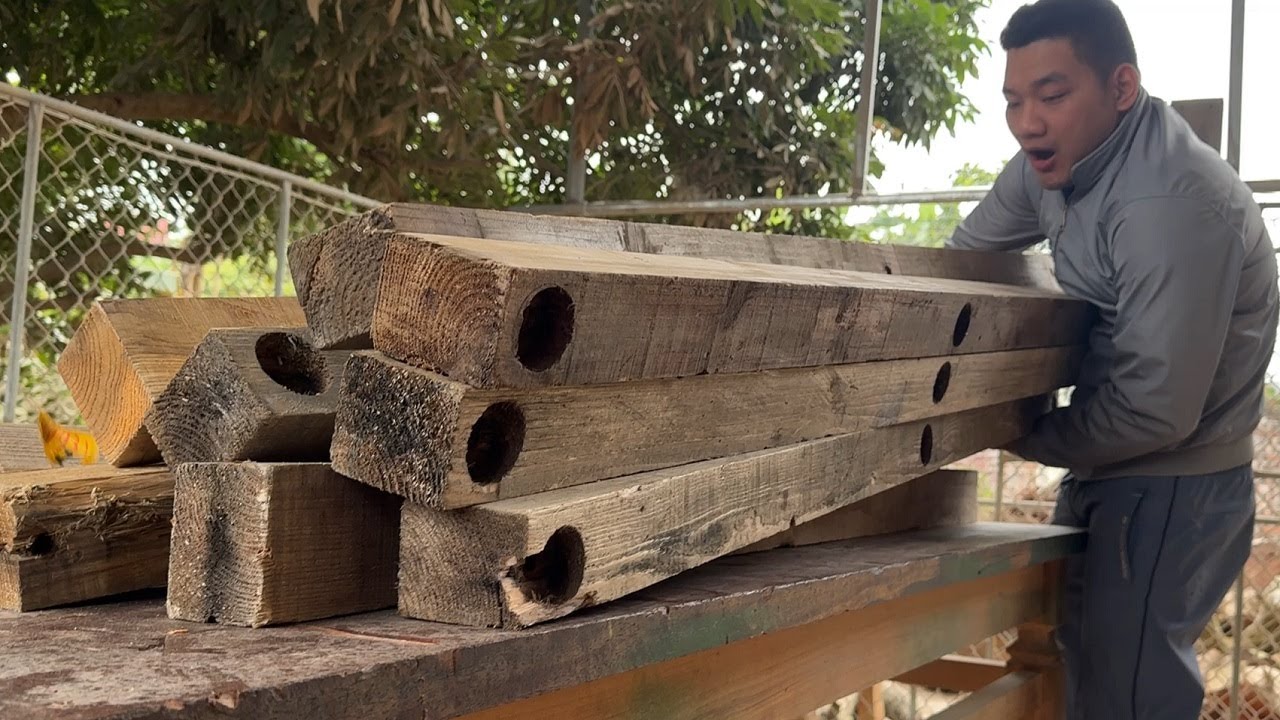 Make A Super Large And Sturdy Table And Chair Set From Old Wood // Latest Wood Recycling Project