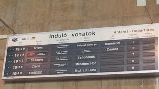 Hungary: Solari split-flap train arrival/departure board at Gyor railway station