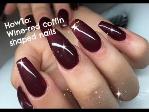 HowTo: wine-red nails with gold stripes - YouTube
