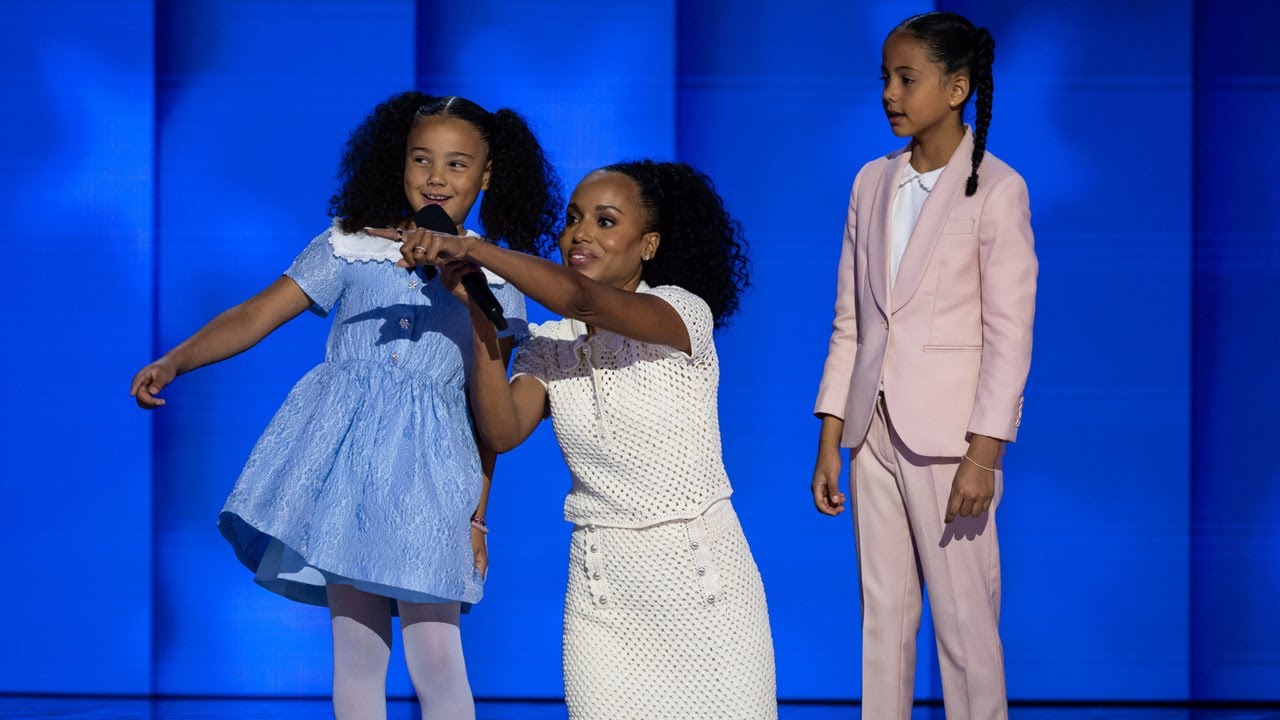 Harris’ great-nieces and Kerry Washington teach crowd to pronounce ‘Kamala’